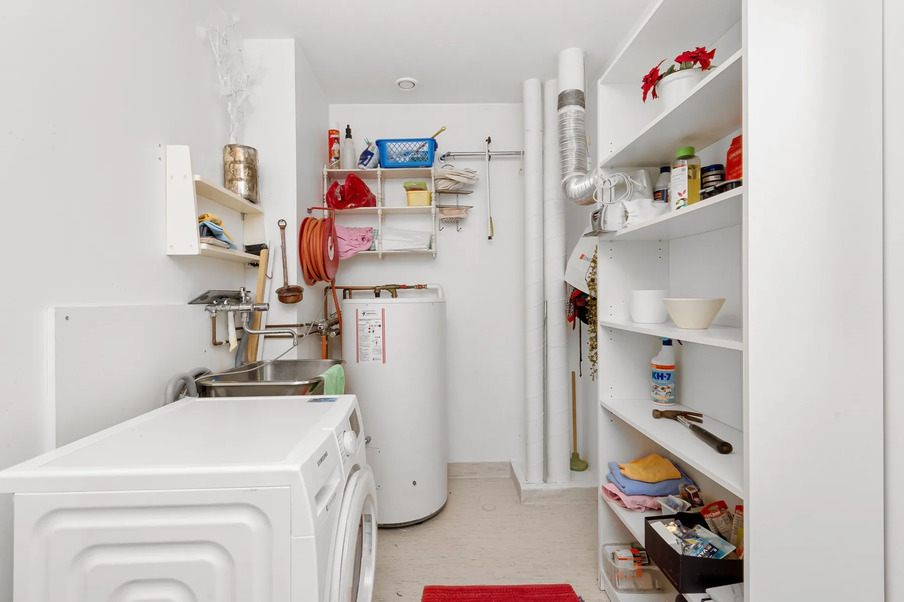 Utility room with washing machine and water heater